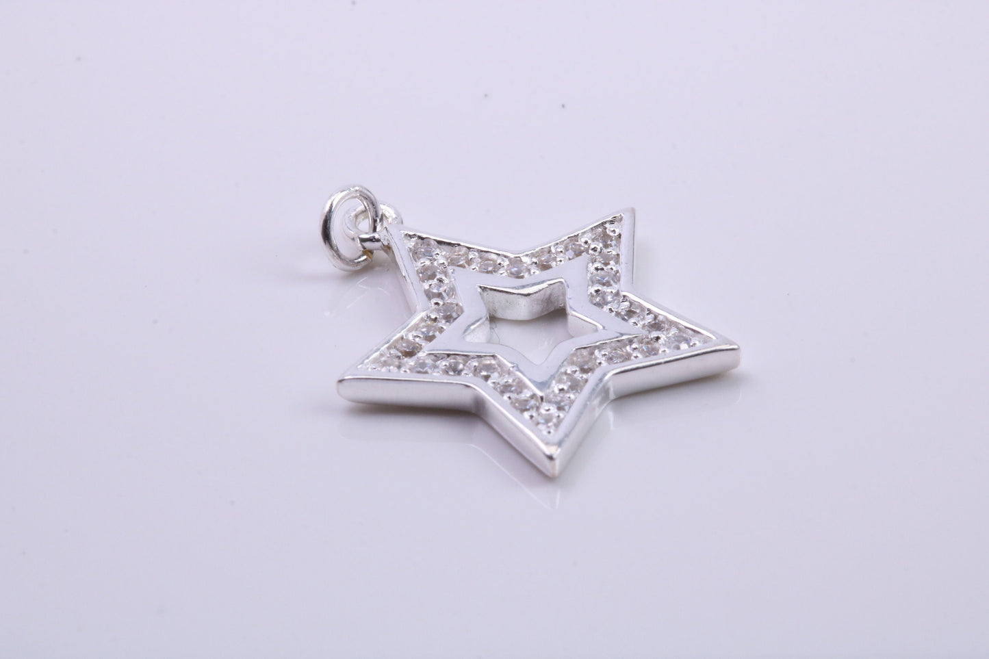Stone set Star Charm, Traditional Charm, Made from Solid 925 Grade Sterling Silver, Complete with Attachment Link