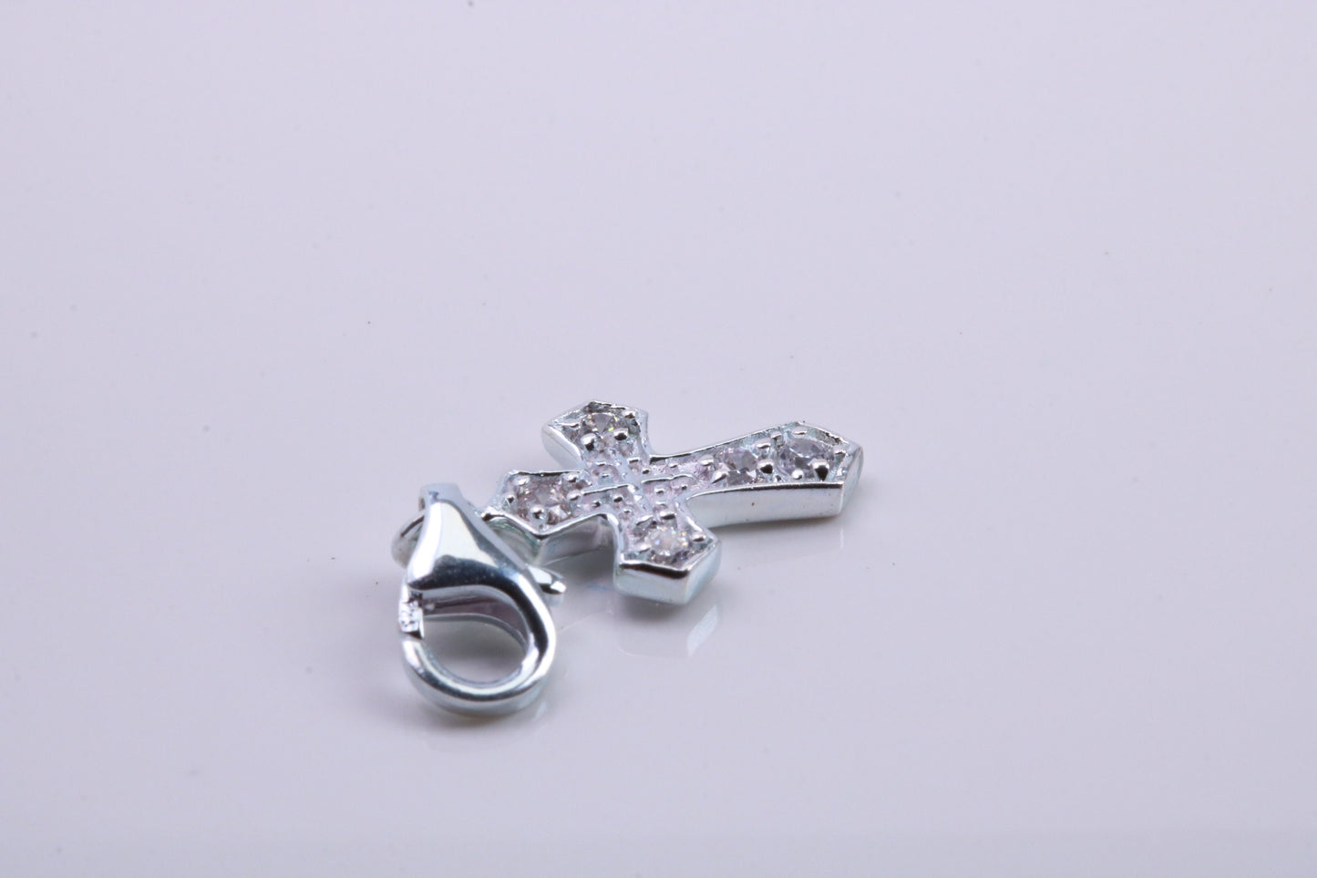 C Z ser Cross Charm, Traditional Charm, Made from Solid 925 Grade Sterling Silver, Complete with Attachment Link