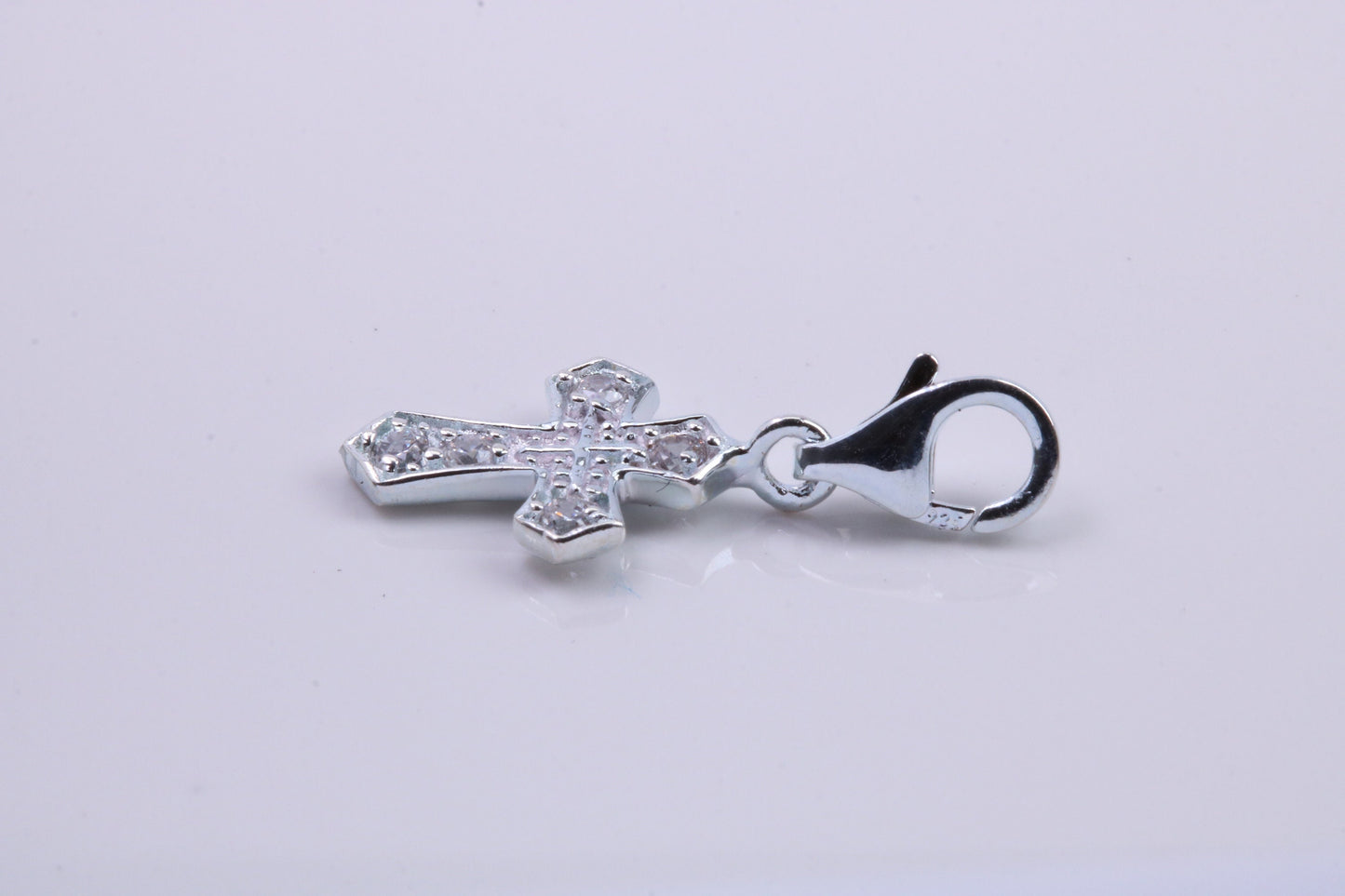 C Z ser Cross Charm, Traditional Charm, Made from Solid 925 Grade Sterling Silver, Complete with Attachment Link