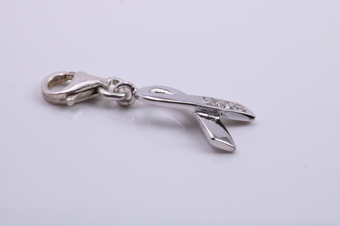 Ribbon Charm, Traditional Charm, Made from Solid 925 Grade Sterling Silver, Complete with Attachment Link