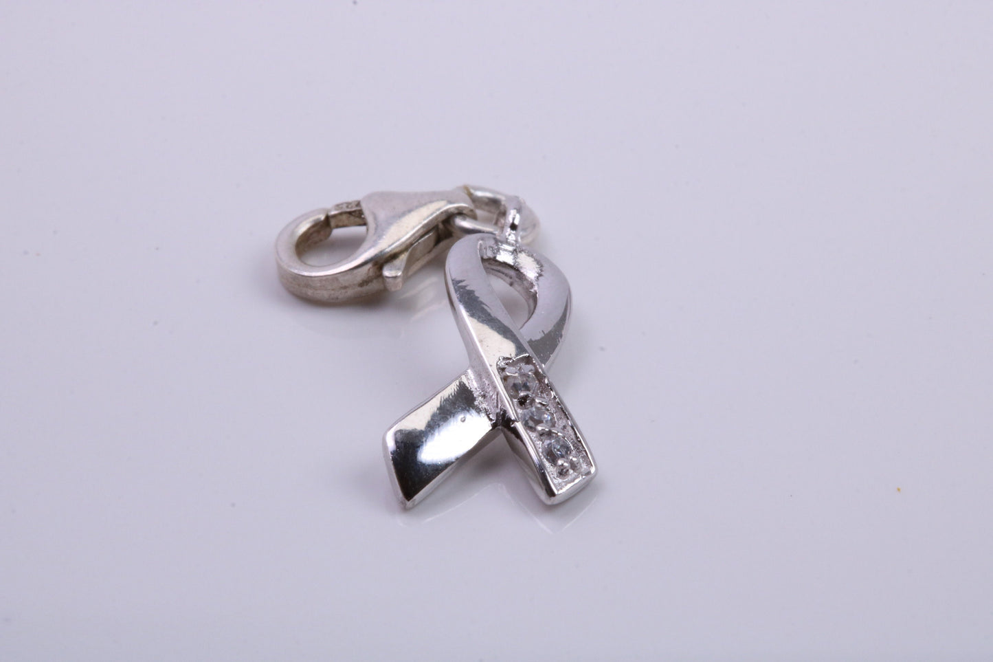 Ribbon Charm, Traditional Charm, Made from Solid 925 Grade Sterling Silver, Complete with Attachment Link