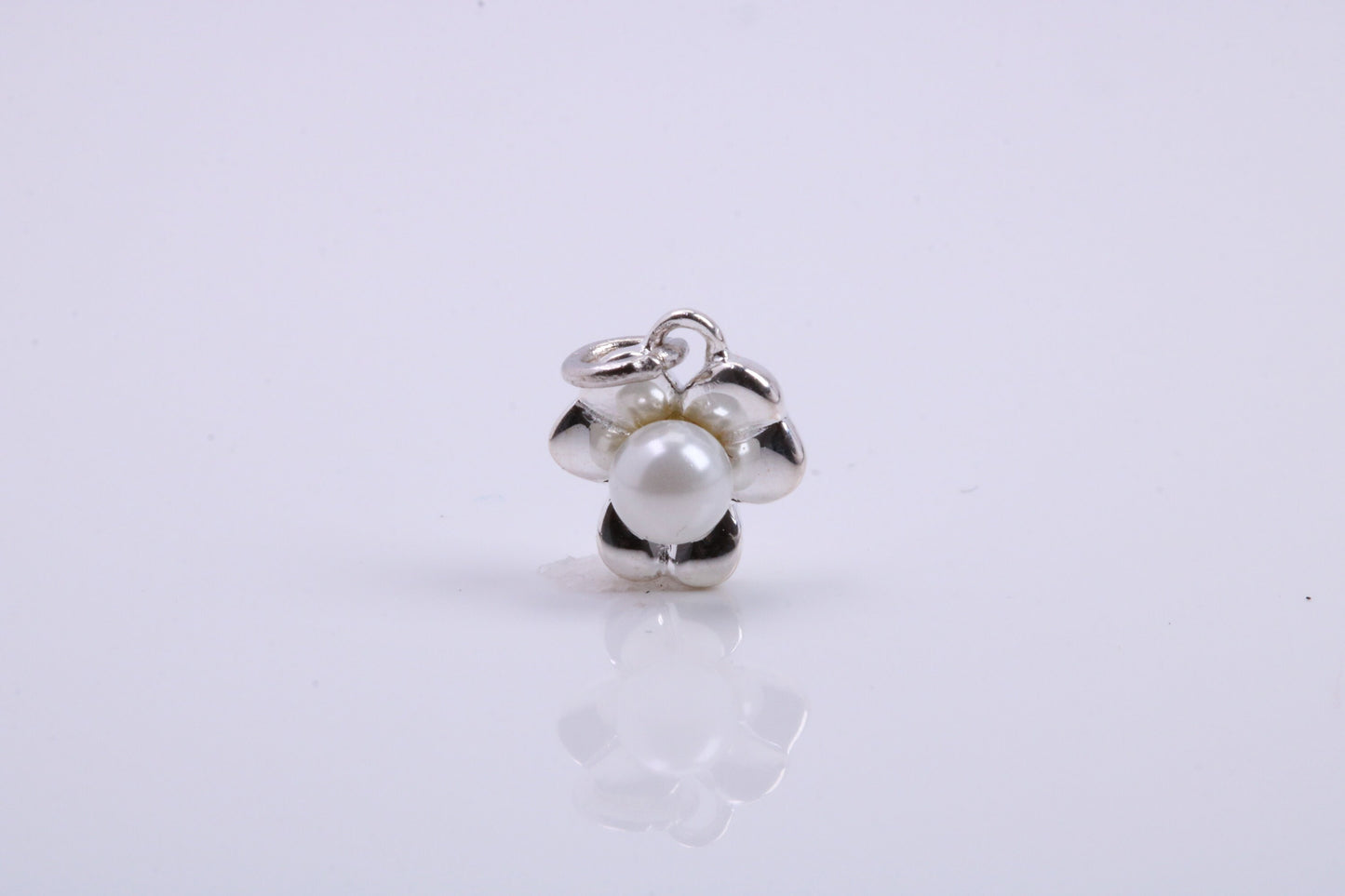 Pearl set Flower Charm, Traditional Charm, Made from Solid 925 Grade Sterling Silver, Complete with Attachment Link