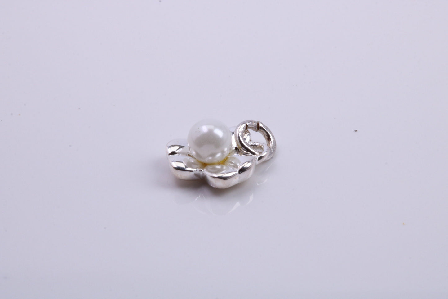 Pearl set Flower Charm, Traditional Charm, Made from Solid 925 Grade Sterling Silver, Complete with Attachment Link