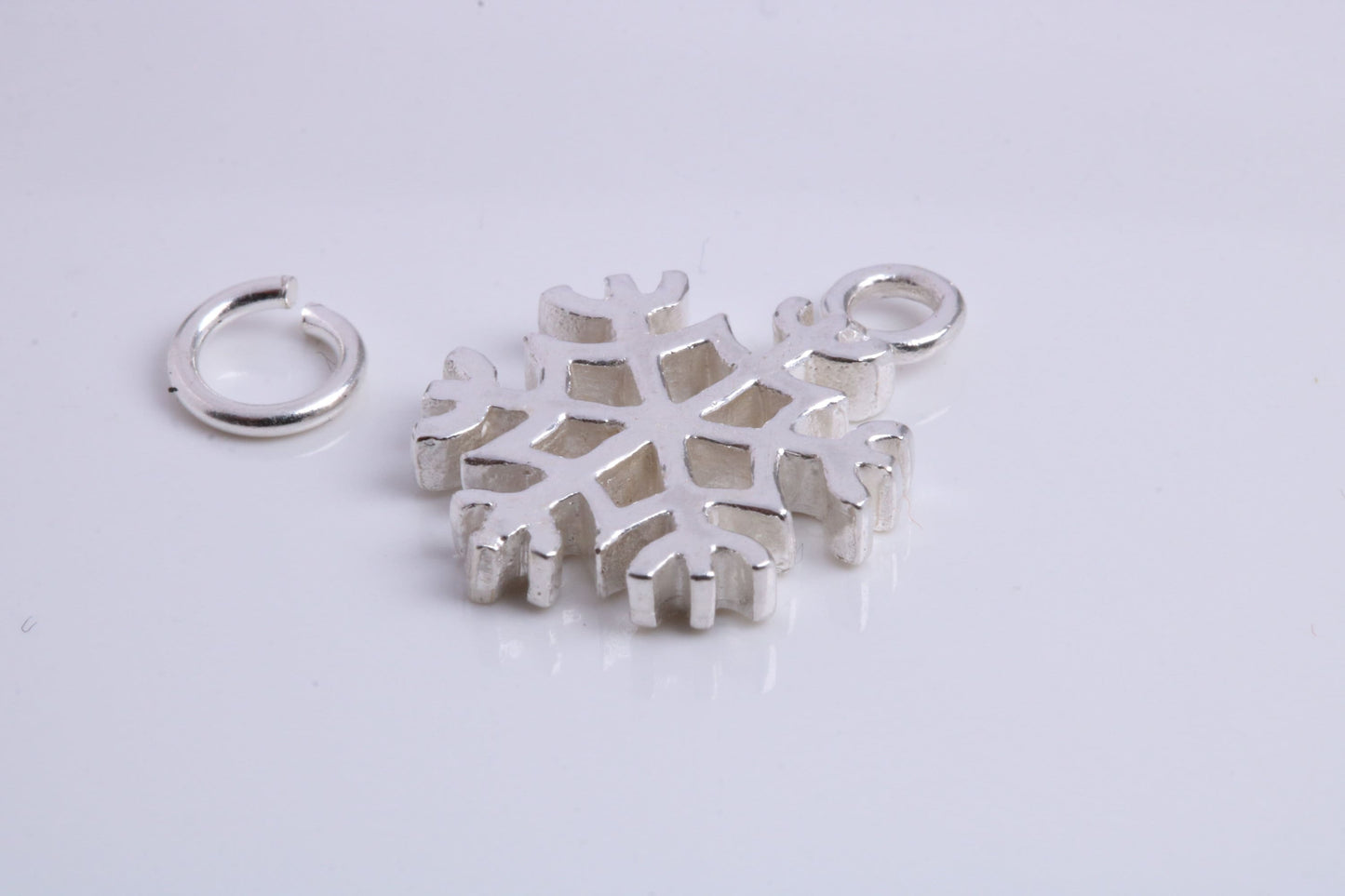 Snow Flake Charm, Traditional Charm, Made from Solid 925 Grade Sterling Silver, Complete with Attachment Link