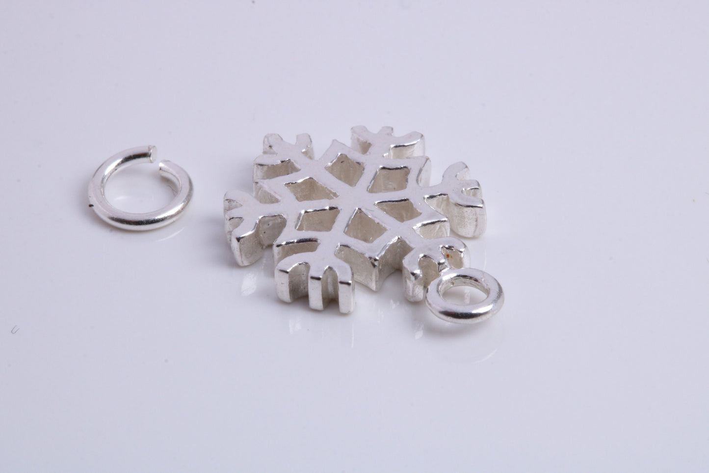 Snow Flake Charm, Traditional Charm, Made from Solid 925 Grade Sterling Silver, Complete with Attachment Link