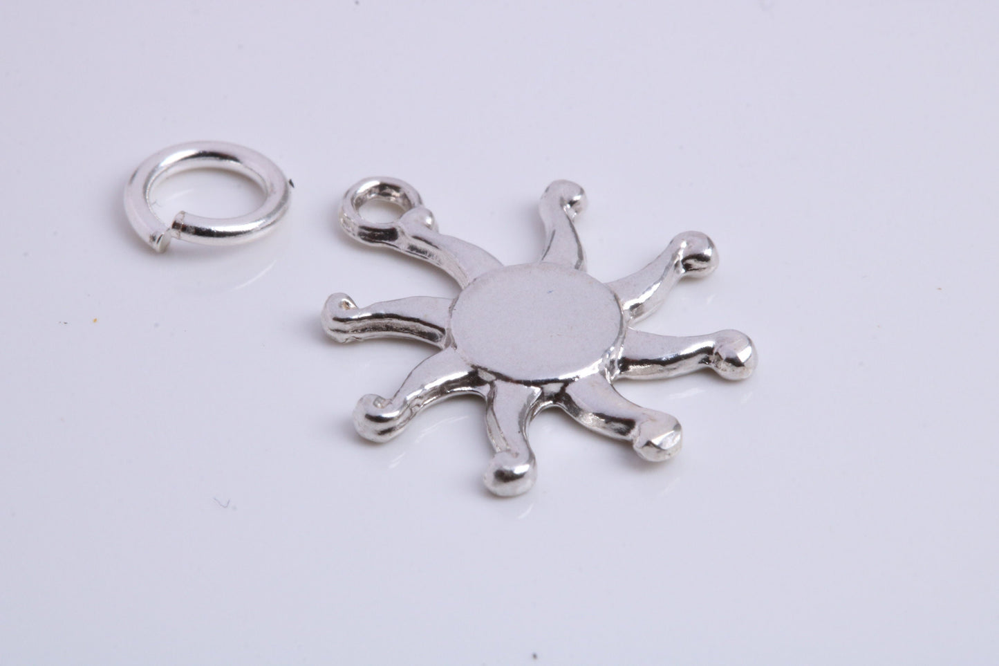 Sun Charm, Traditional Charm, Made from Solid 925 Grade Sterling Silver, Complete with Attachment Link