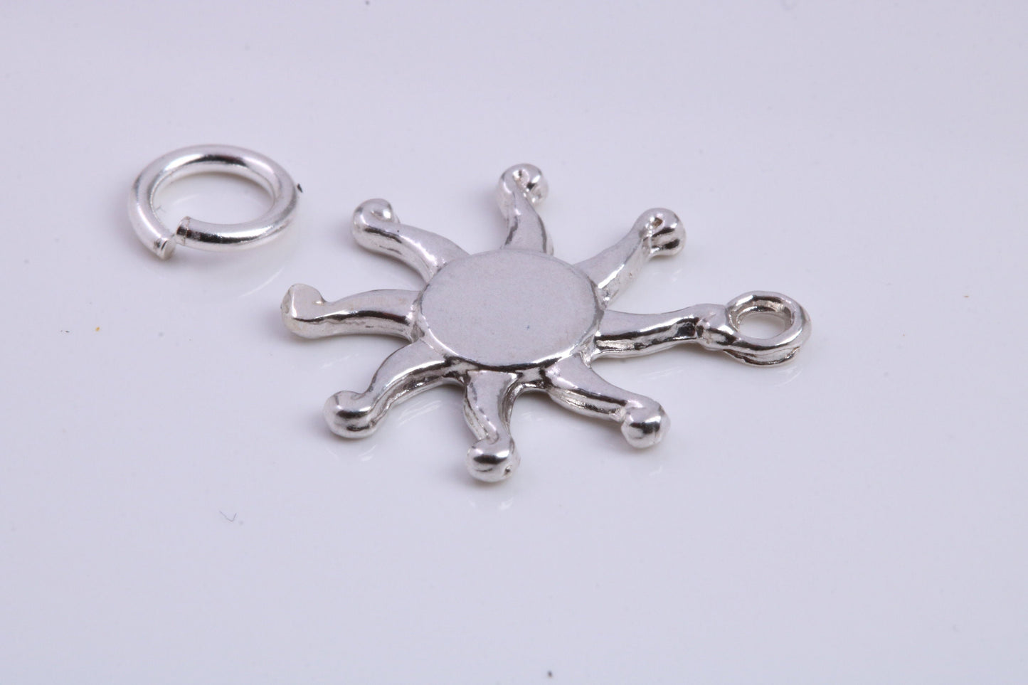 Sun Charm, Traditional Charm, Made from Solid 925 Grade Sterling Silver, Complete with Attachment Link