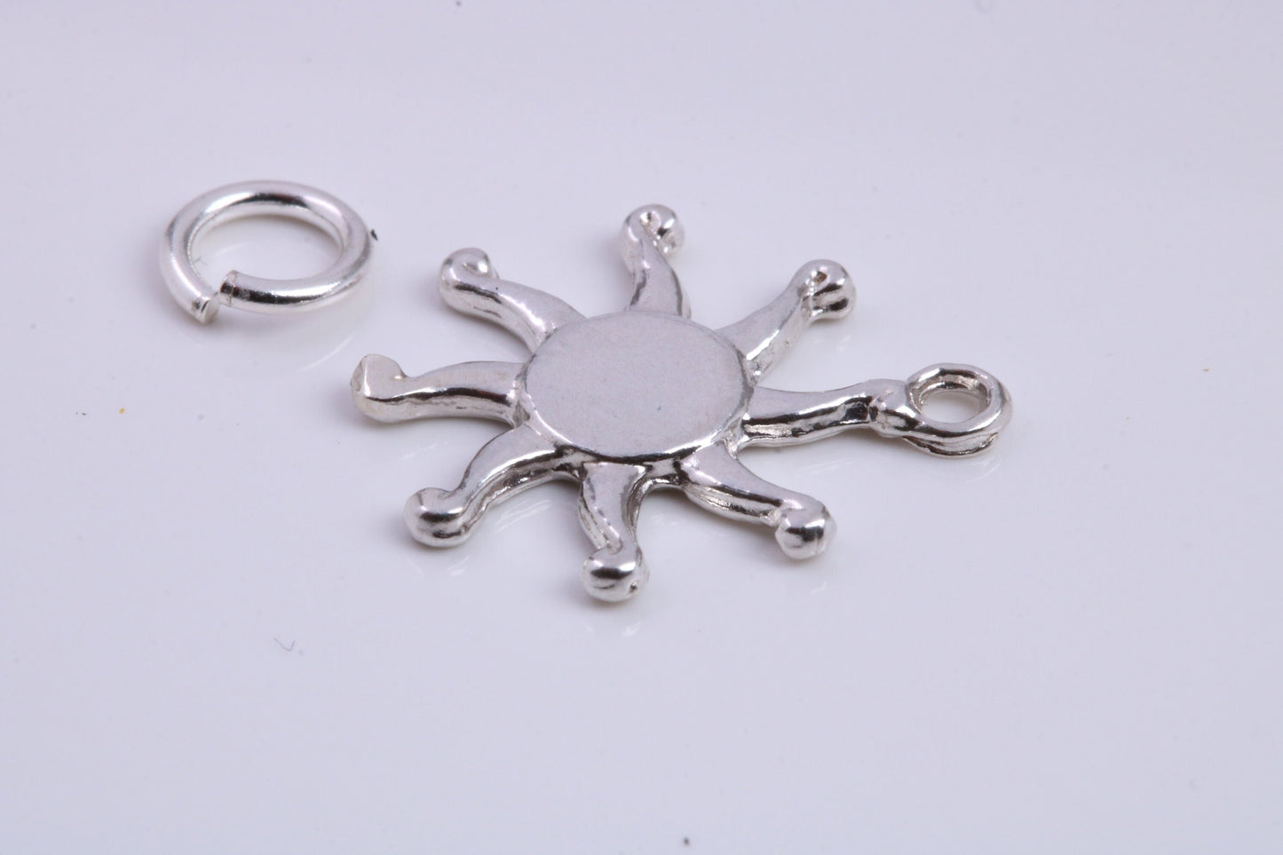 Sun Charm, Traditional Charm, Made from Solid 925 Grade Sterling Silver, Complete with Attachment Link