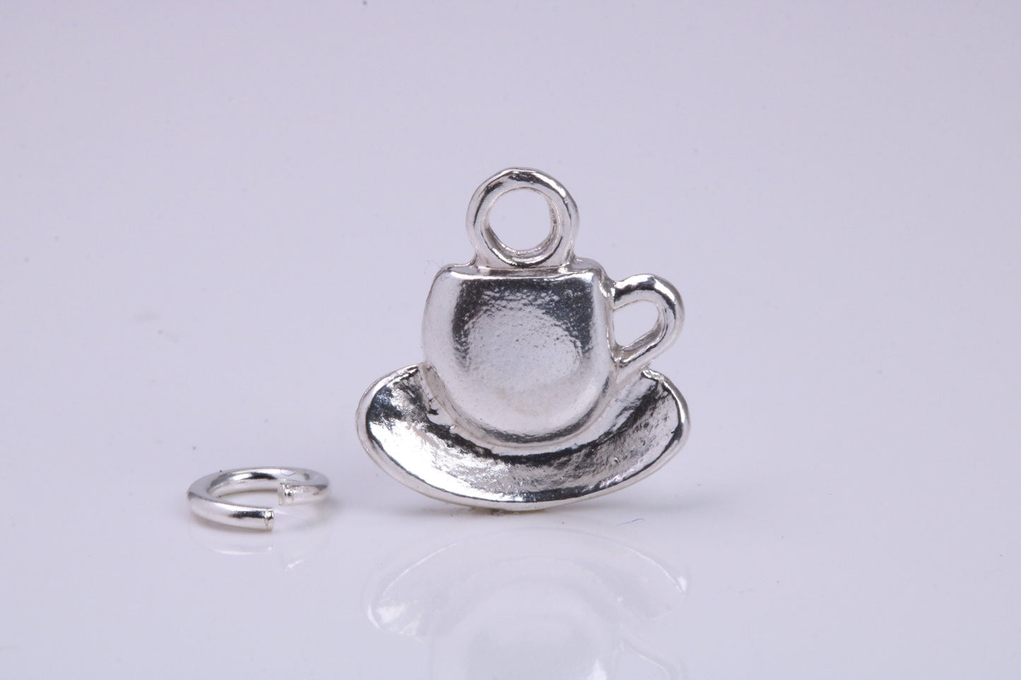Tea Cup and Saucer Charm, Traditional Charm, Made from Solid 925 Grade Sterling Silver, Complete with Attachment Link