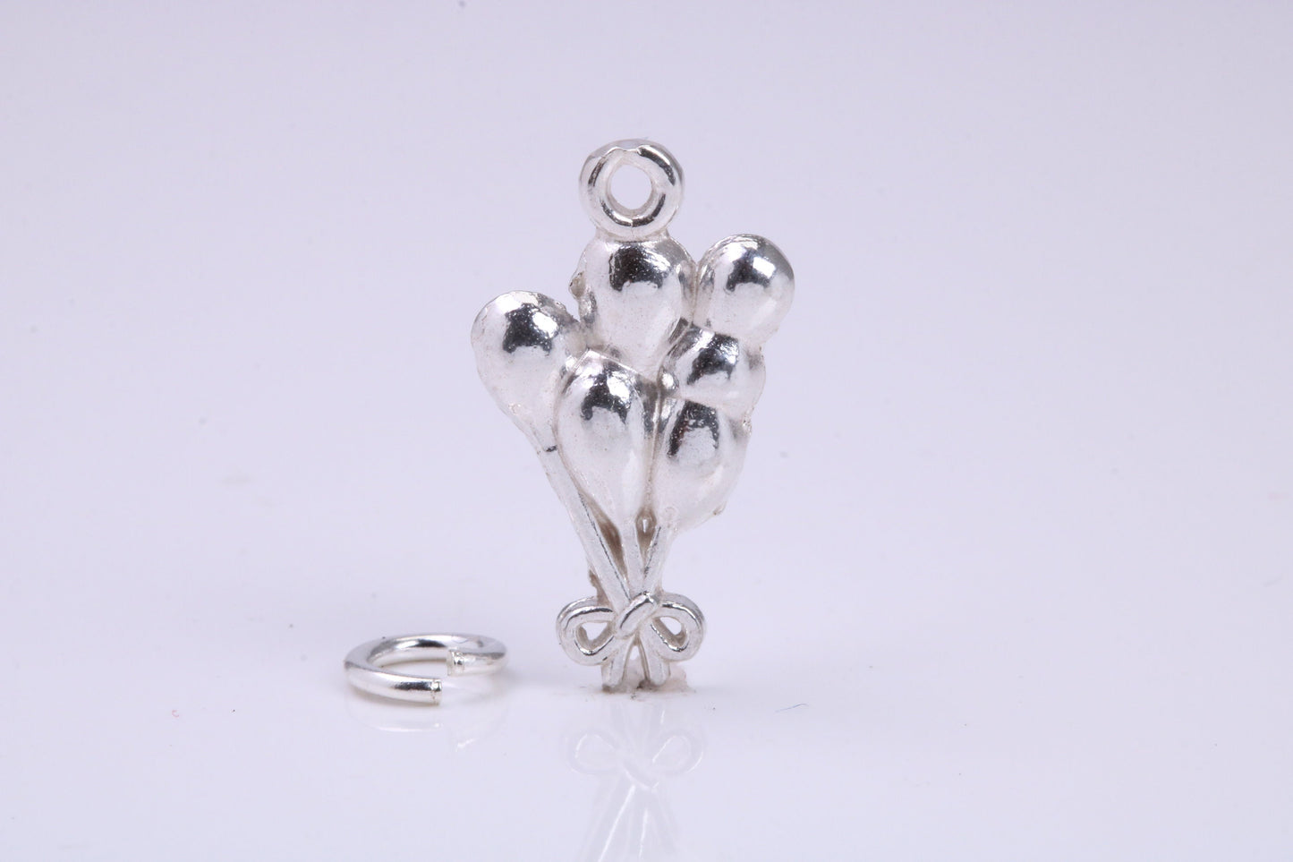 Party Balloons Charm, Traditional Charm, Made from Solid 925 Grade Sterling Silver, Complete with Attachment Link
