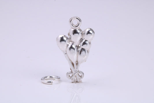 Party Balloons Charm, Traditional Charm, Made from Solid 925 Grade Sterling Silver, Complete with Attachment Link