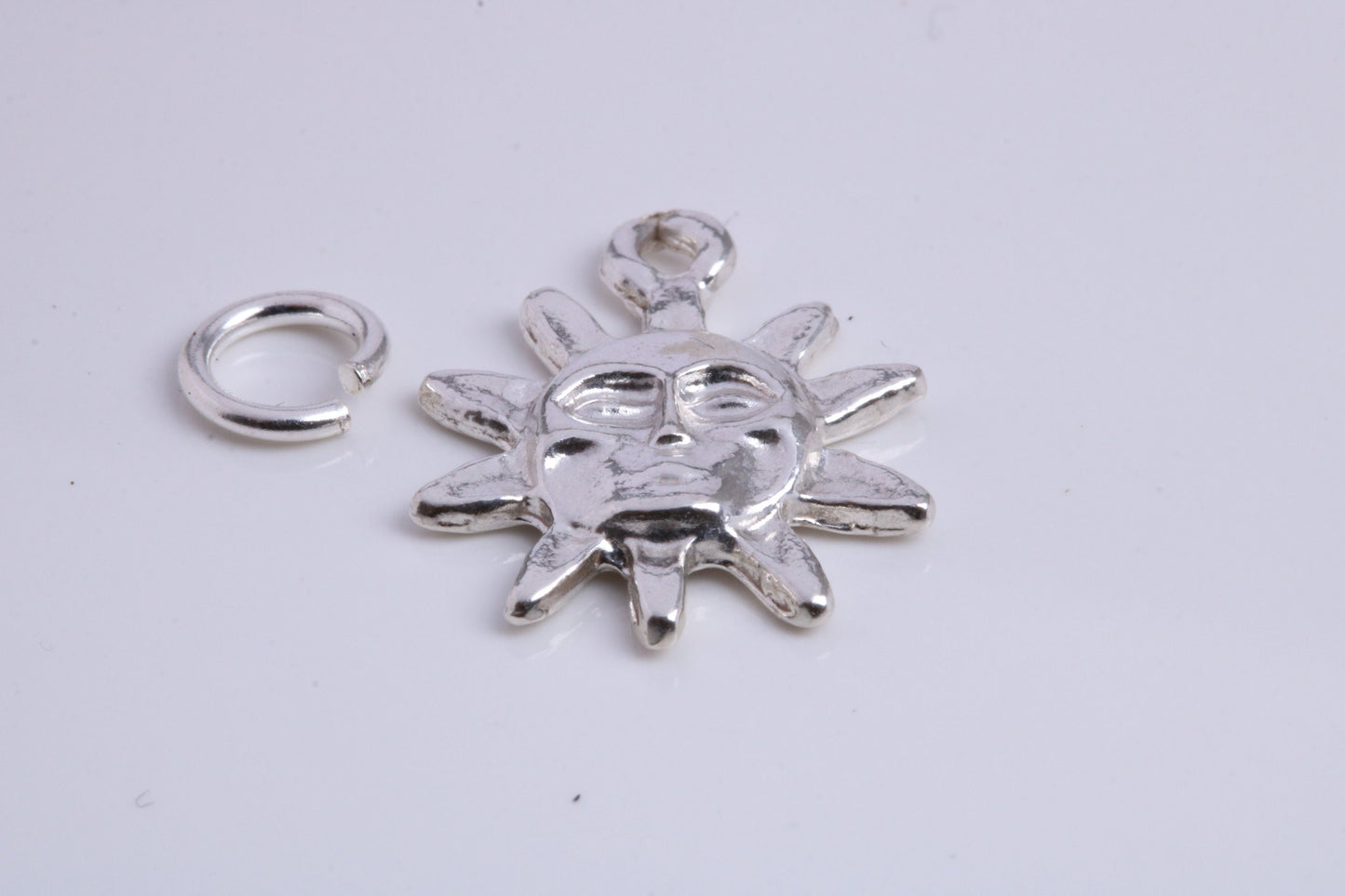 Sun Charm, Traditional Charm, Made from Solid 925 Grade Sterling Silver, Complete with Attachment Link