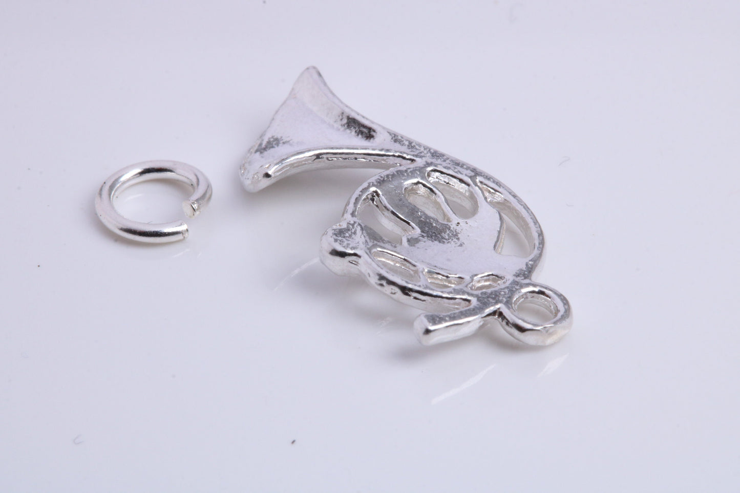 French Horn Charm, Traditional Charm, Made from Solid 925 Grade Sterling Silver, Complete with Attachment Link