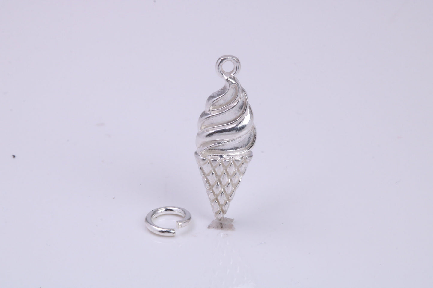 Ice Cream Cone Charm, Traditional Charm, Made from Solid 925 Grade Sterling Silver, Complete with Attachment Link