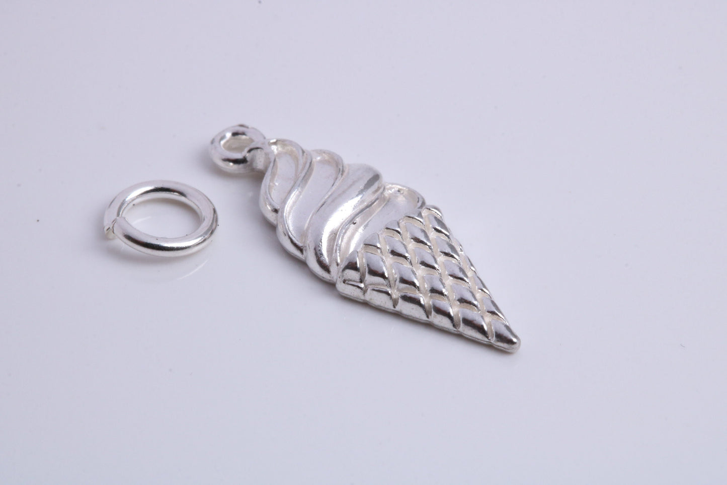 Ice Cream Cone Charm, Traditional Charm, Made from Solid 925 Grade Sterling Silver, Complete with Attachment Link