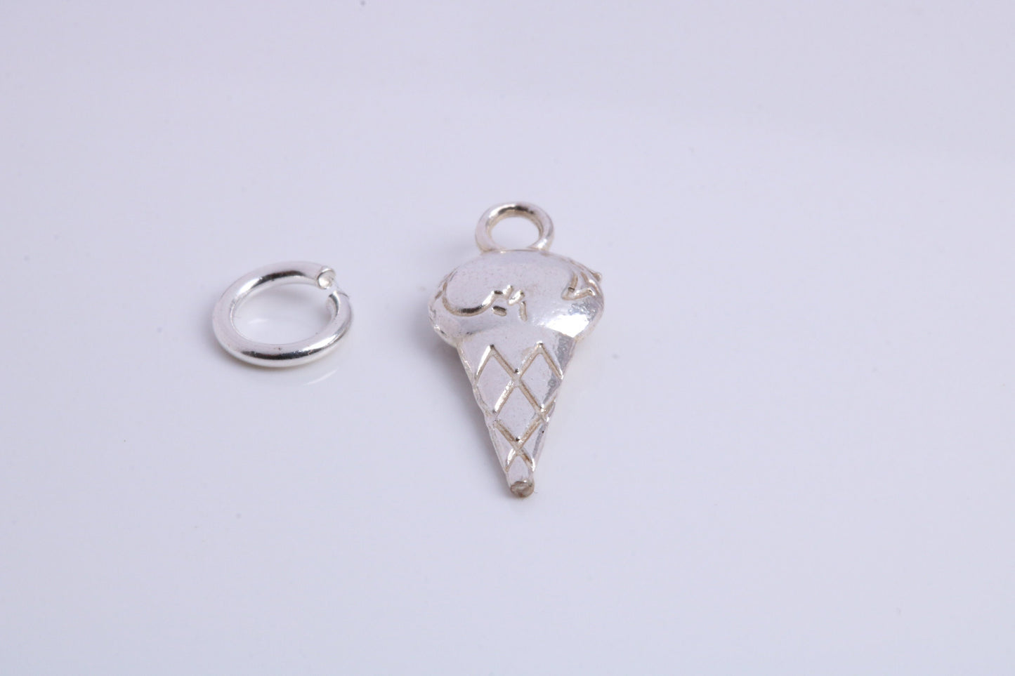 Ice Cream Cone Charm, Traditional Charm, Made from Solid 925 Grade Sterling Silver, Complete with Attachment Link