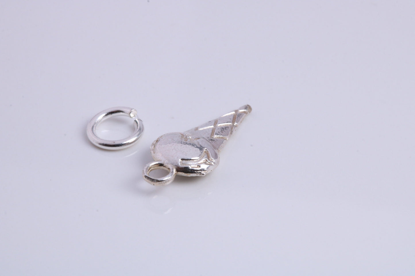 Ice Cream Cone Charm, Traditional Charm, Made from Solid 925 Grade Sterling Silver, Complete with Attachment Link