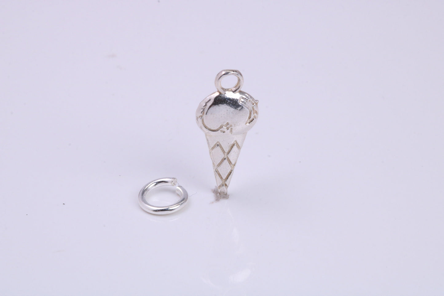 Ice Cream Cone Charm, Traditional Charm, Made from Solid 925 Grade Sterling Silver, Complete with Attachment Link