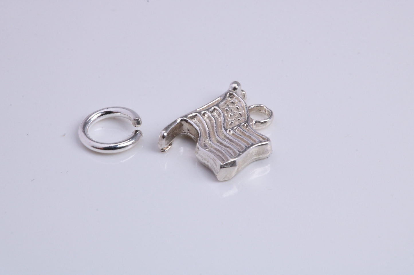 USA Flag Charm, Traditional Charm, Made from Solid 925 Grade Sterling Silver, Complete with Attachment Link