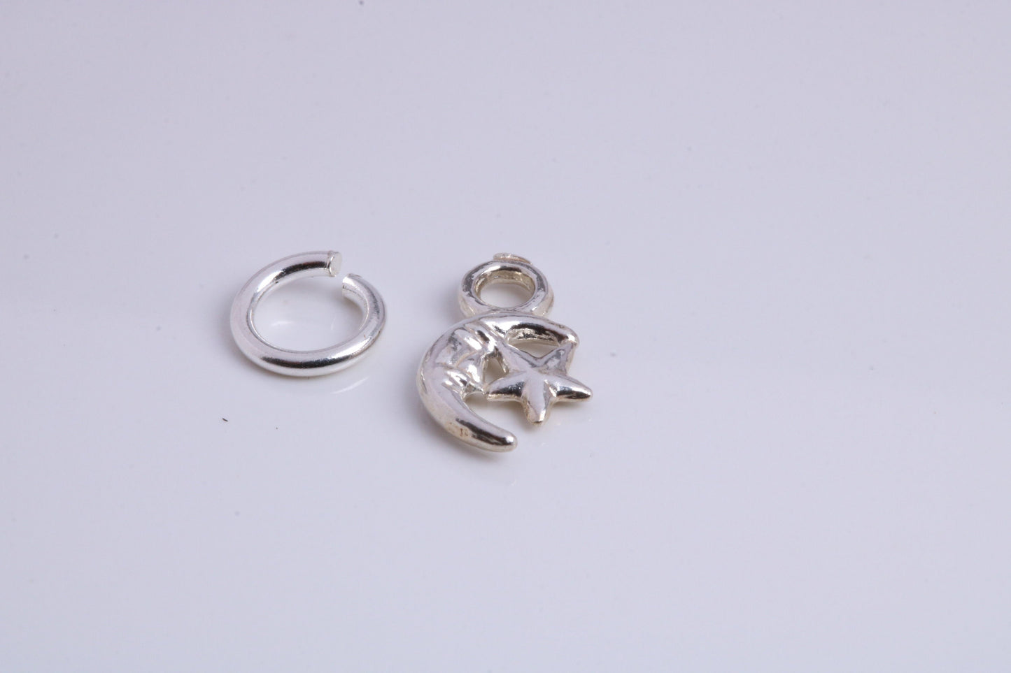 Moon and Star Charm, Traditional Charm, Made from Solid 925 Grade Sterling Silver, Complete with Attachment Link