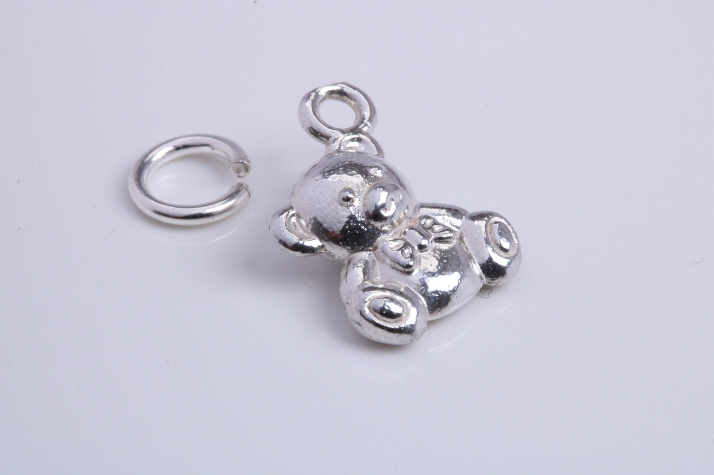 Teddy Bear Charm, Traditional Charm, Made from Solid 925 Grade Sterling Silver, Complete with Attachment Link
