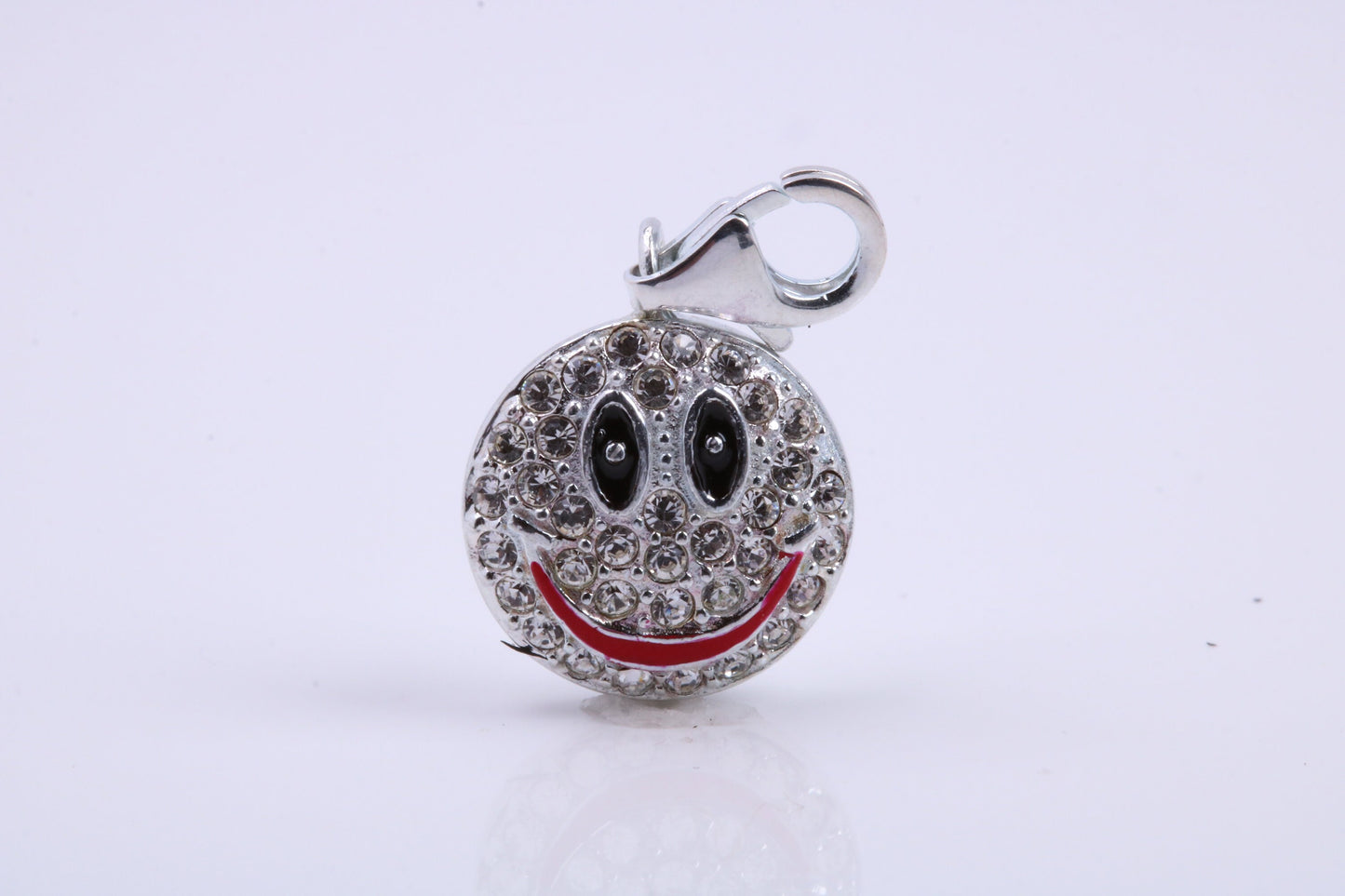 Happy Face Charm, Traditional Charm, Made from Solid 925 Grade Sterling Silver, Complete with Attachment Link