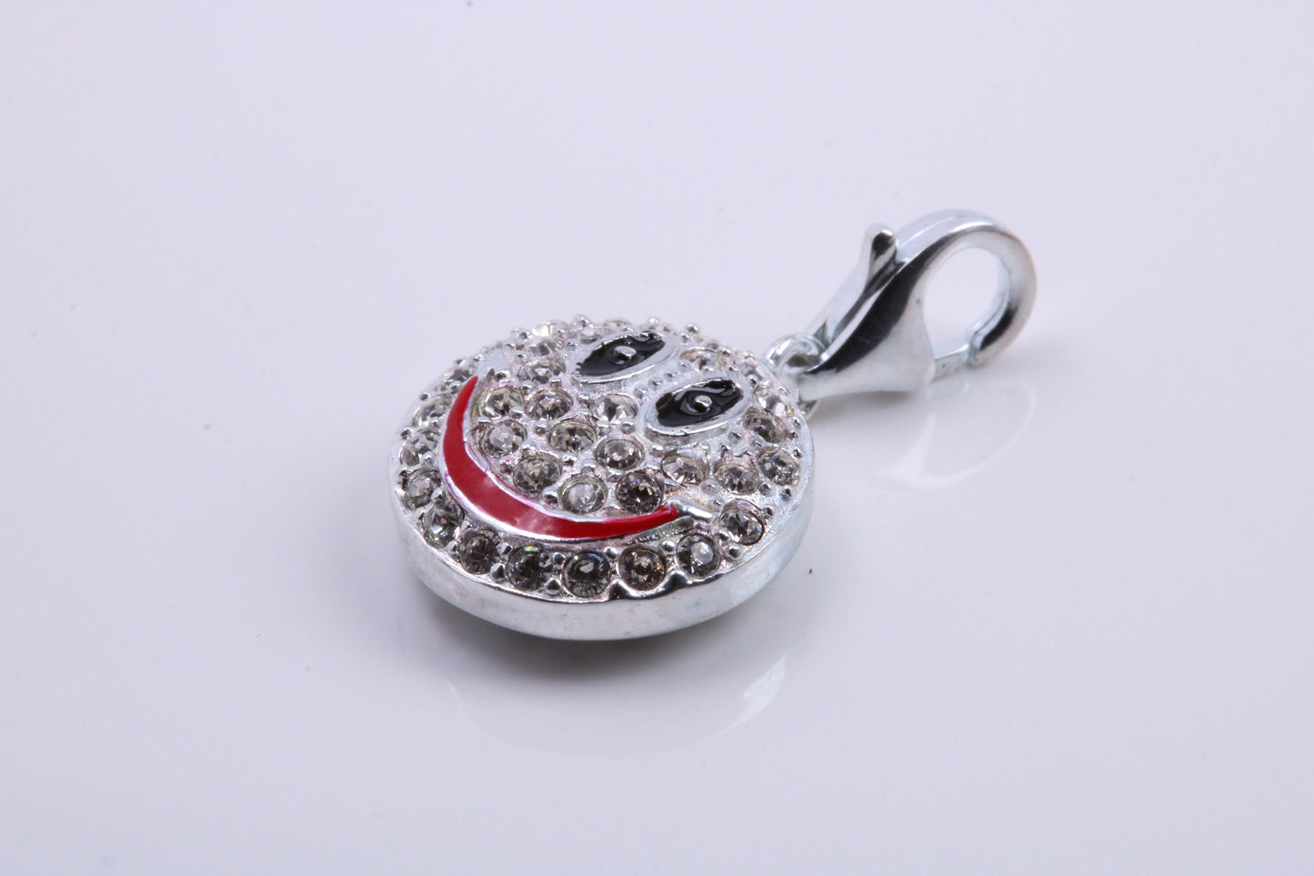 Happy Face Charm, Traditional Charm, Made from Solid 925 Grade Sterling Silver, Complete with Attachment Link