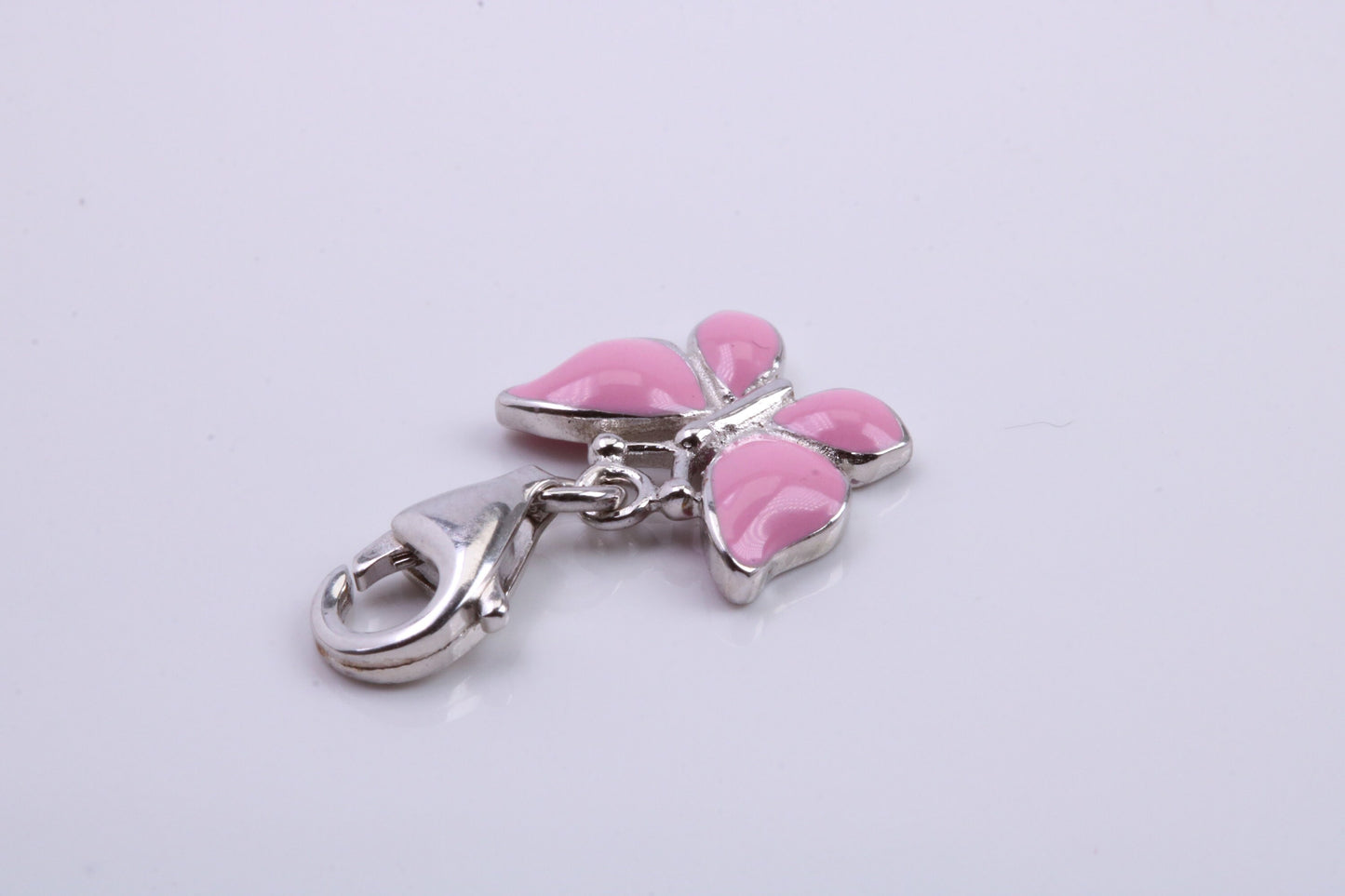 Pink Butterfly Charm, Traditional Charm, Made from Solid 925 Grade Sterling Silver, Complete with Attachment Link
