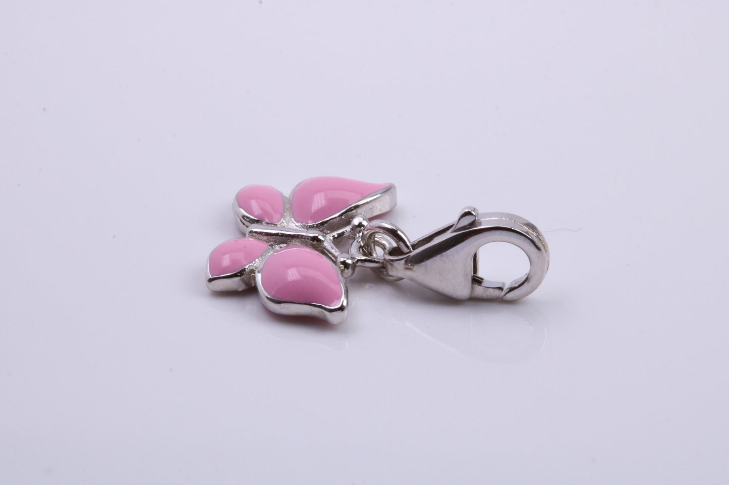 Pink Butterfly Charm, Traditional Charm, Made from Solid 925 Grade Sterling Silver, Complete with Attachment Link
