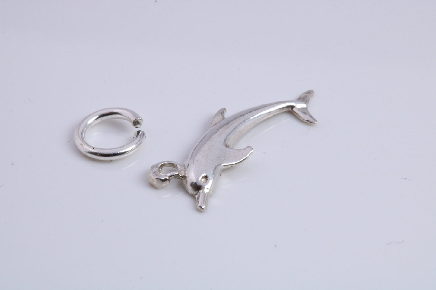 Dolphin Charm, Traditional Charm, Made from Solid 925 Grade Sterling Silver, Complete with Attachment Link