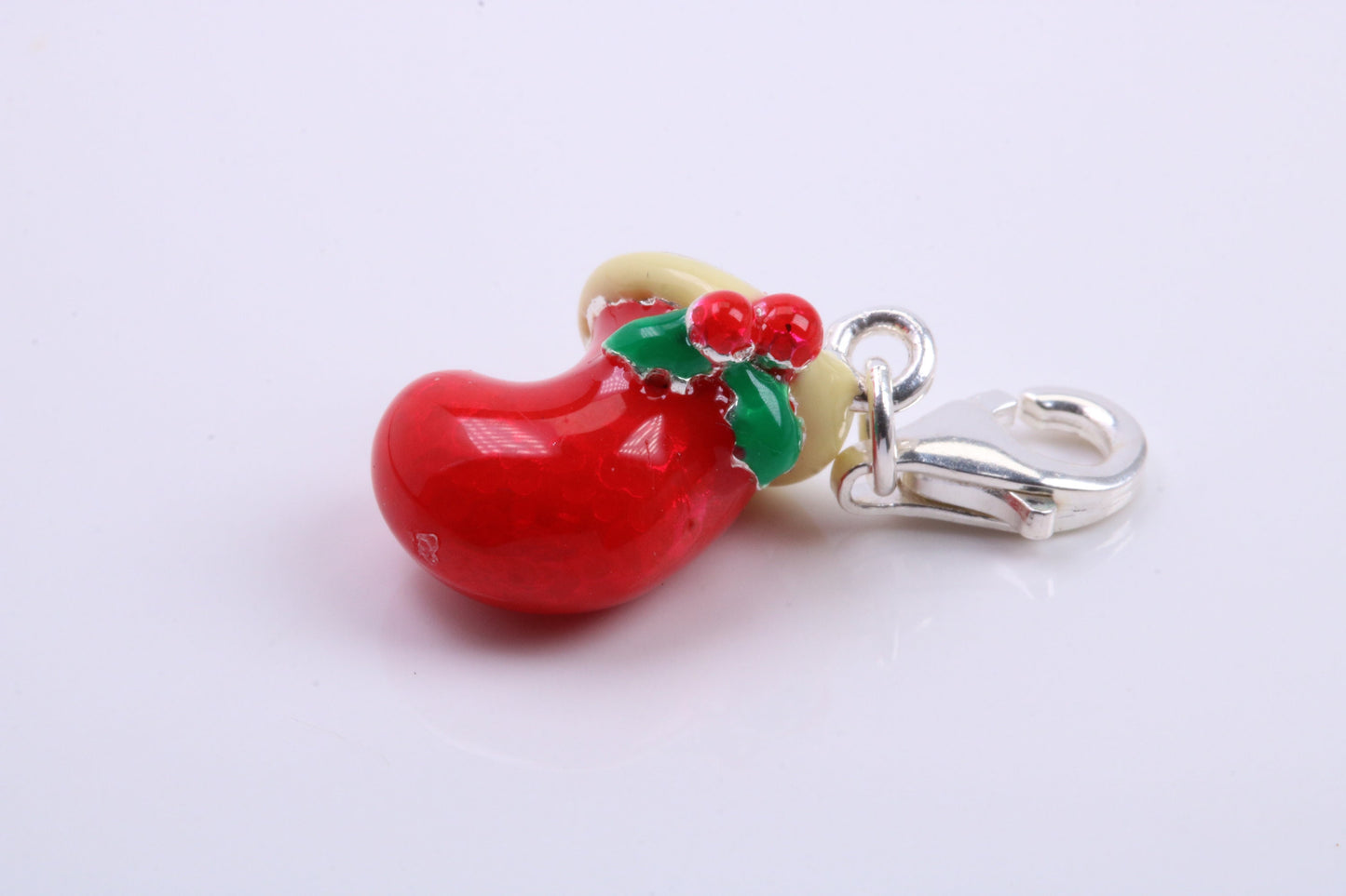 Christmas Stocking Charm, Traditional Charm, Made from Solid 925 Grade Sterling Silver, Complete with Attachment Link