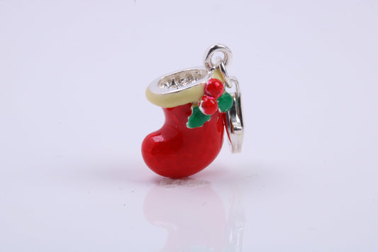 Christmas Stocking Charm, Traditional Charm, Made from Solid 925 Grade Sterling Silver, Complete with Attachment Link