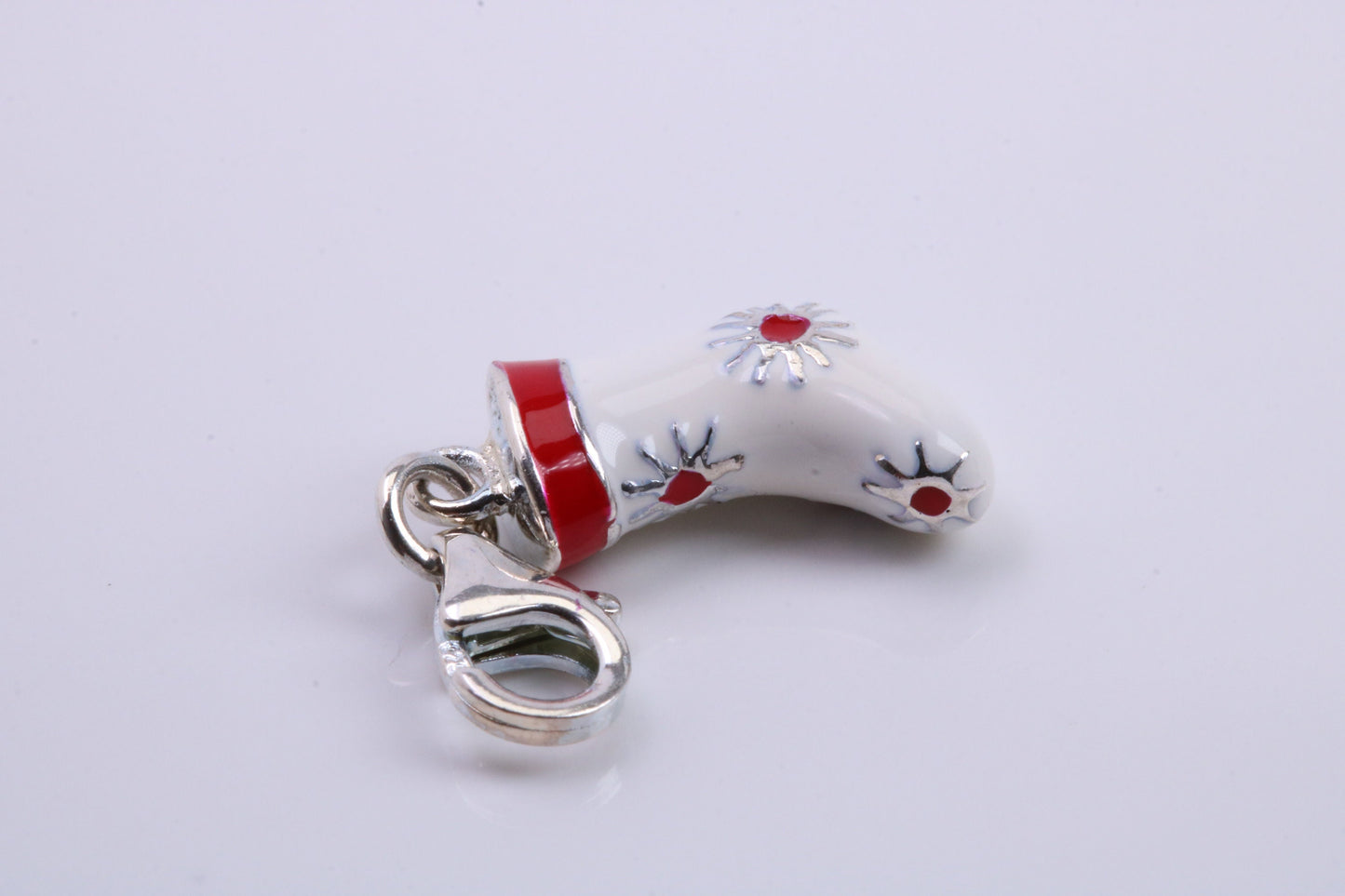 Christmas Stocking Charm, Traditional Charm, Made from Solid 925 Grade Sterling Silver, Complete with Attachment Link