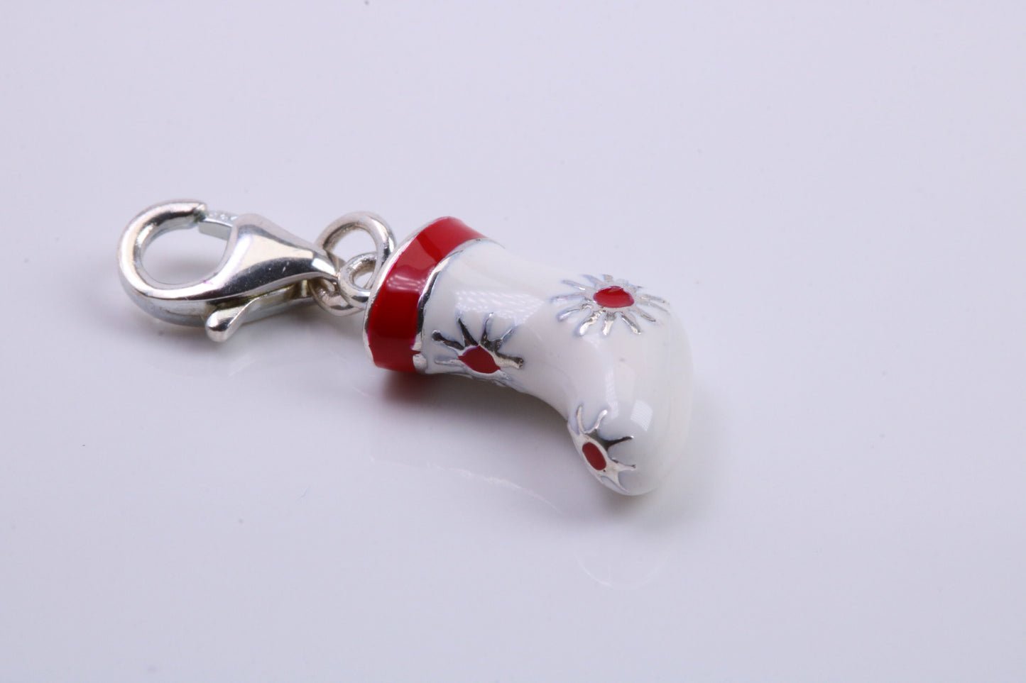 Christmas Stocking Charm, Traditional Charm, Made from Solid 925 Grade Sterling Silver, Complete with Attachment Link