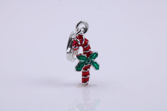 Christmas Candy Charm, Traditional Charm, Made from Solid 925 Grade Sterling Silver, Complete with Attachment Link