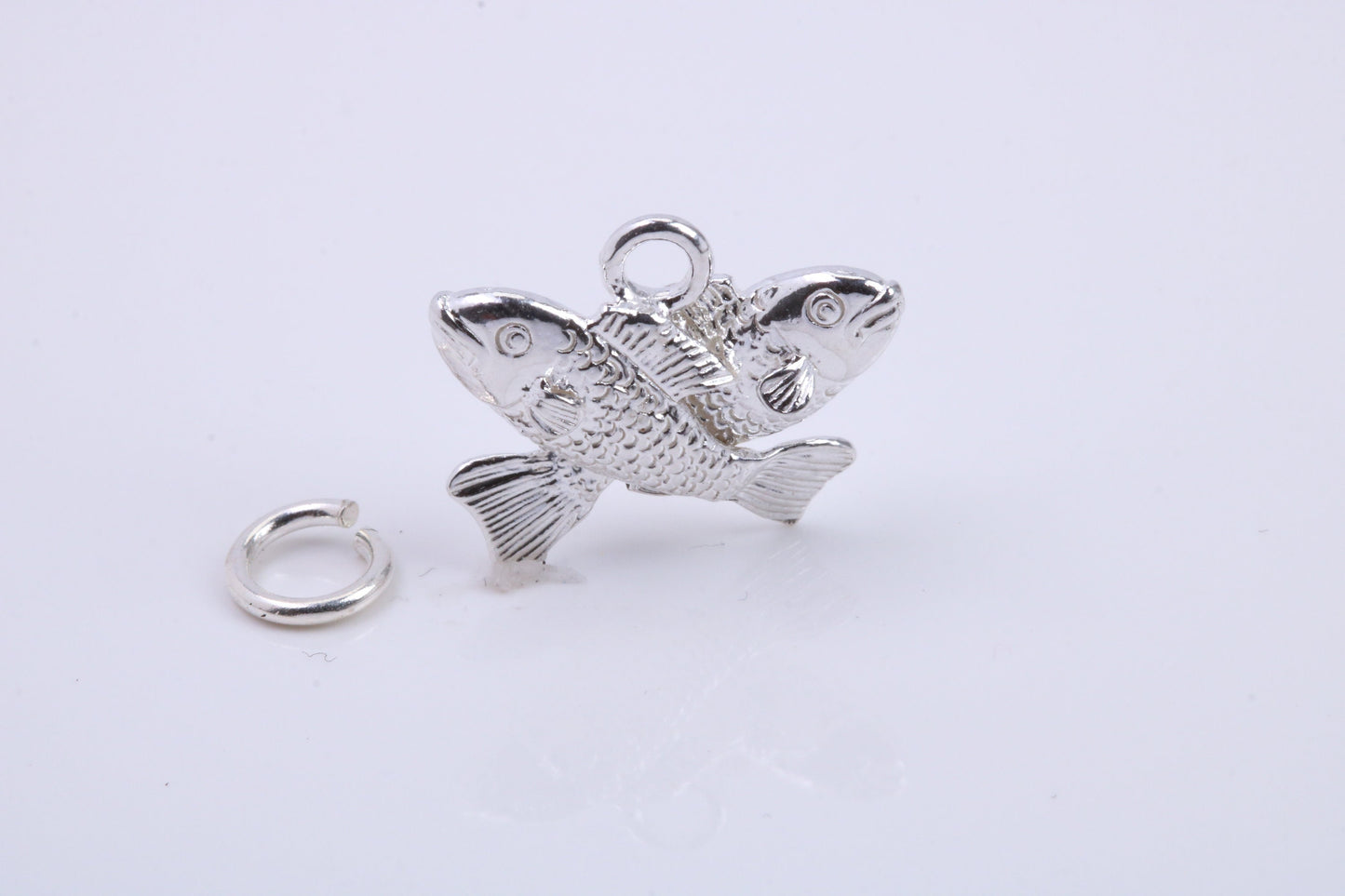 Pisces Zodiac Sign Charm, Traditional Charm, Made from Solid 925 Grade Sterling Silver, Complete with Attachment Link