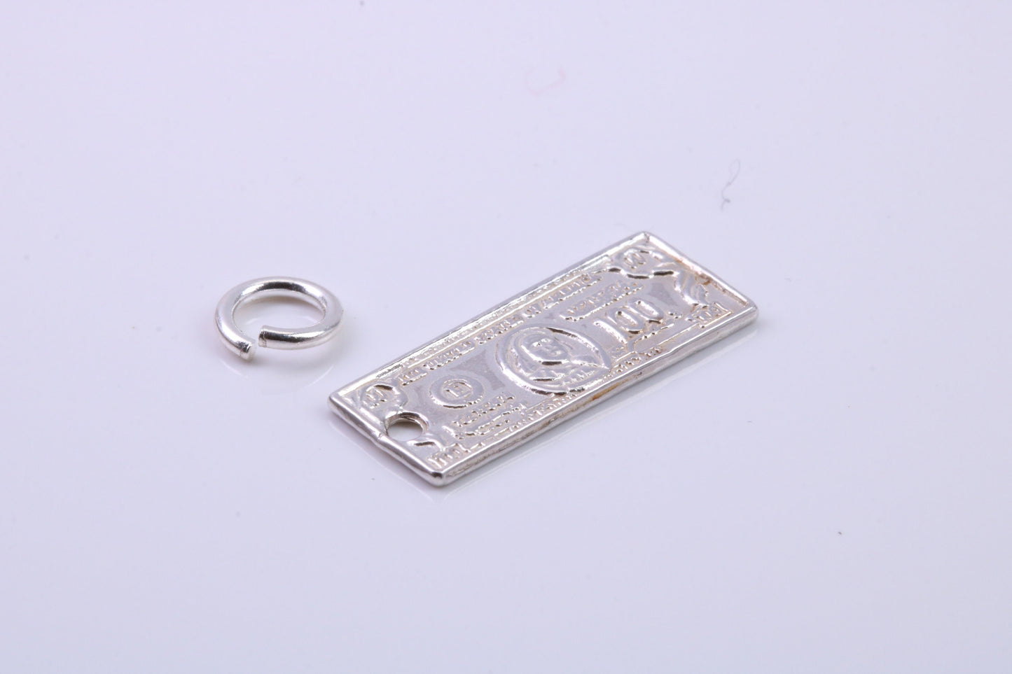 100 Dollar Bill Charm, Traditional Charm, Made from Solid 925 Grade Sterling Silver, Complete with Attachment Link