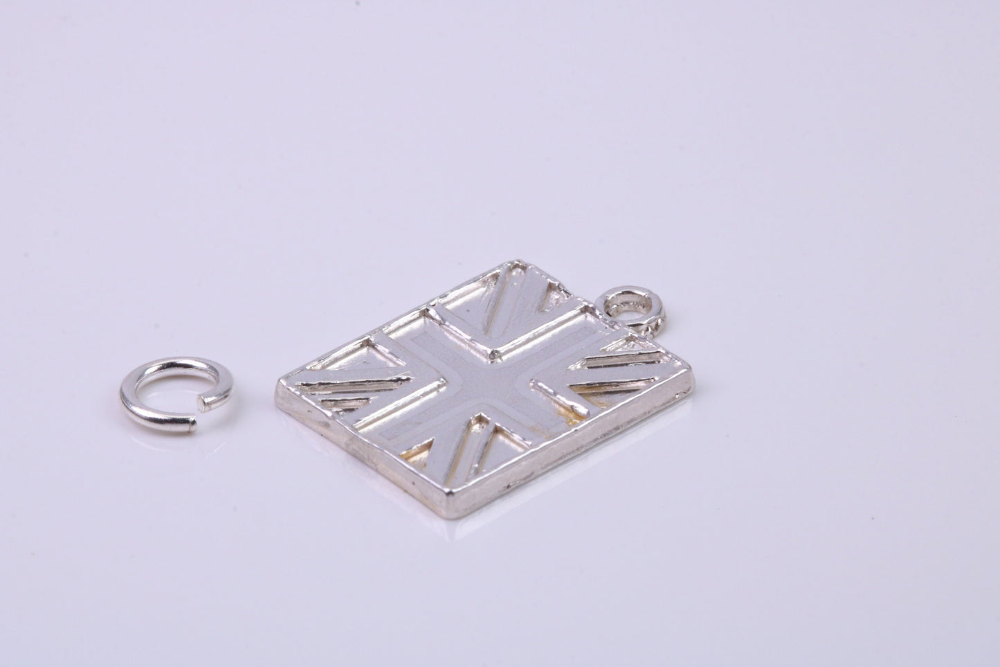 British Flag Charm, Traditional Charm, Made from Solid 925 Grade Sterling Silver, Complete with Attachment Link