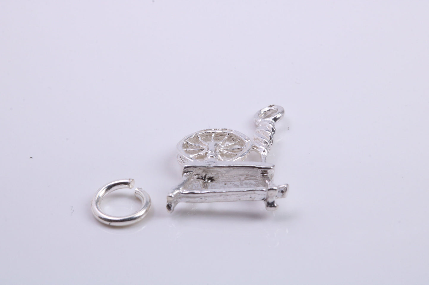 Yarn Spinning Wheel Charm, Traditional Charm, Made from Solid 925 Grade Sterling Silver, Complete with Attachment Link