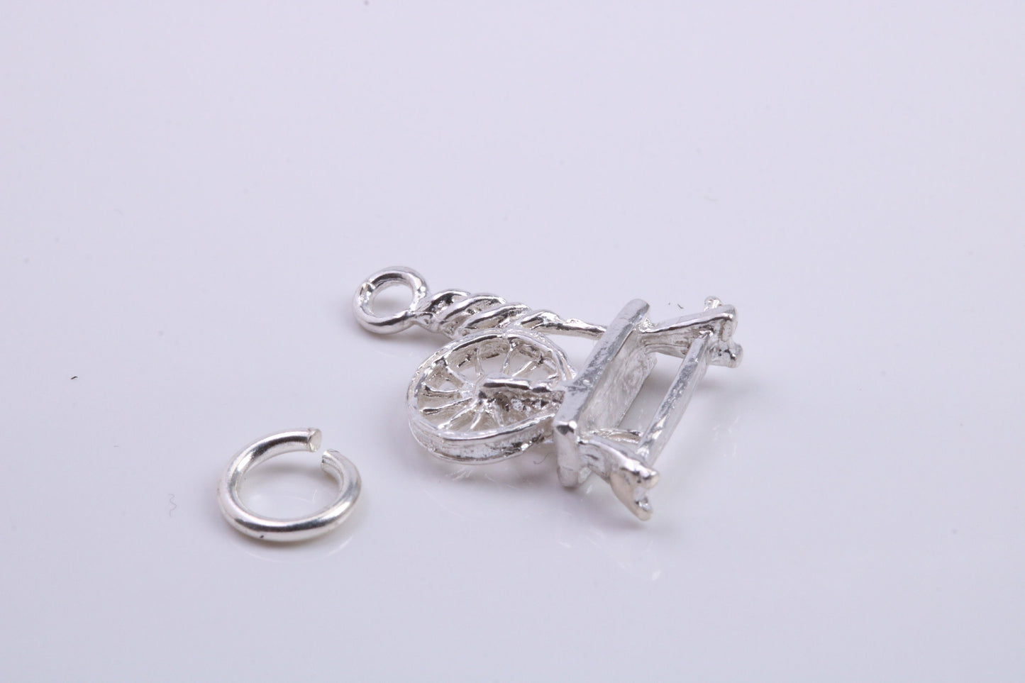 Yarn Spinning Wheel Charm, Traditional Charm, Made from Solid 925 Grade Sterling Silver, Complete with Attachment Link