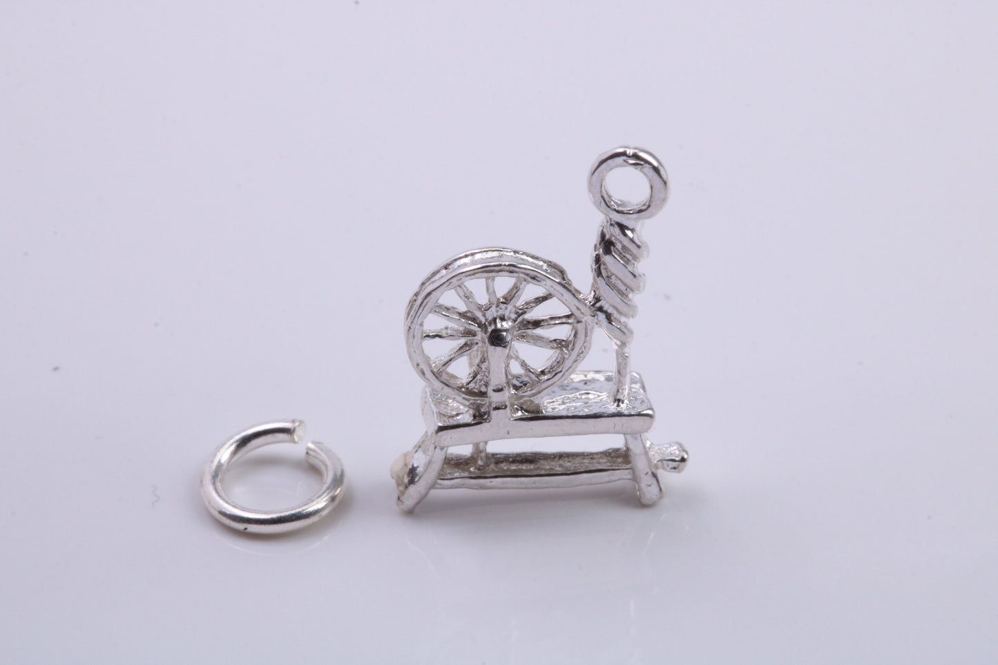 Yarn Spinning Wheel Charm, Traditional Charm, Made from Solid 925 Grade Sterling Silver, Complete with Attachment Link