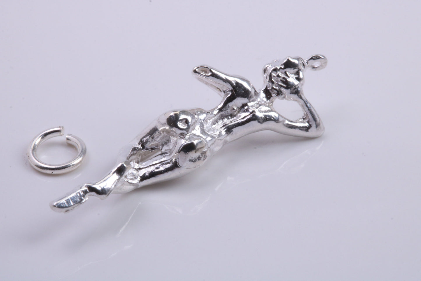 Lady Sunbathing Charm, Traditional Charm, Made from Solid 925 Grade Sterling Silver, Complete with Attachment Link