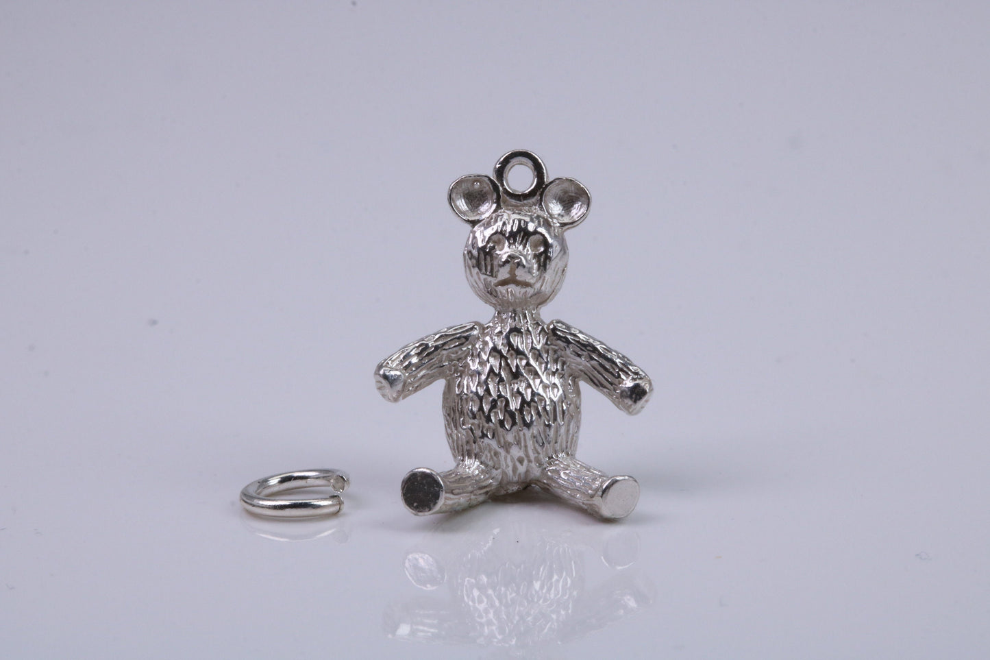 Teddy Bear Charm, Traditional Charm, Made from Solid 925 Grade Sterling Silver, Complete with Attachment Link