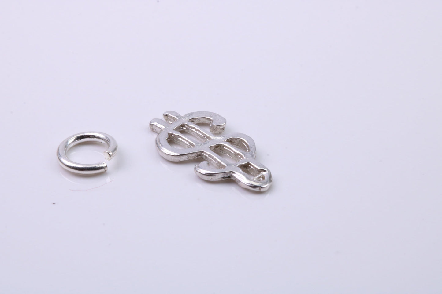 Dollar Sign Charm, Traditional Charm, Made from Solid 925 Grade Sterling Silver, Complete with Attachment Link