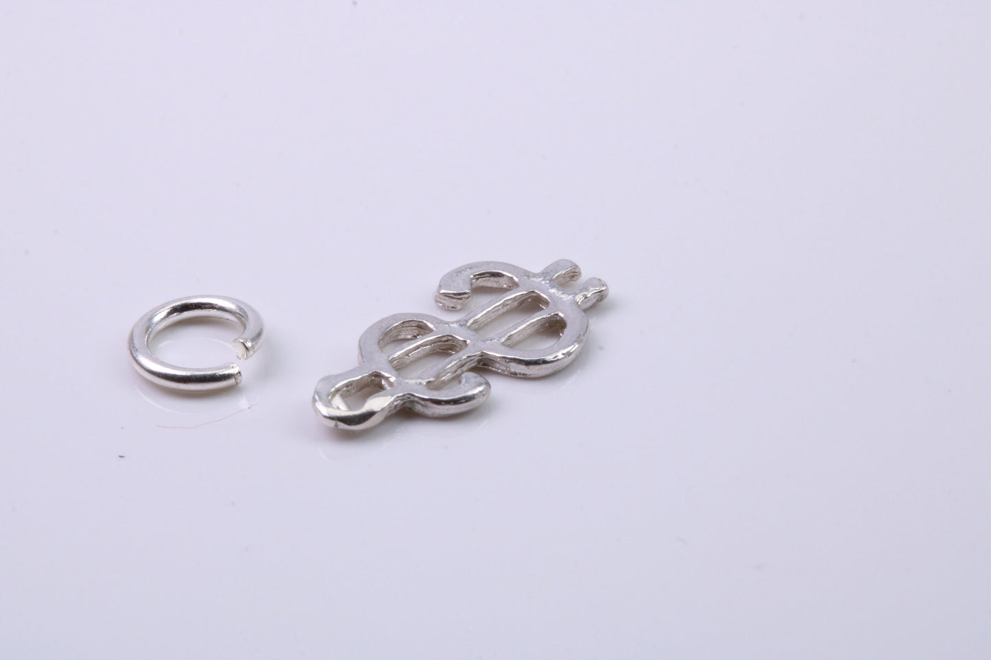 Dollar Sign Charm, Traditional Charm, Made from Solid 925 Grade Sterling Silver, Complete with Attachment Link