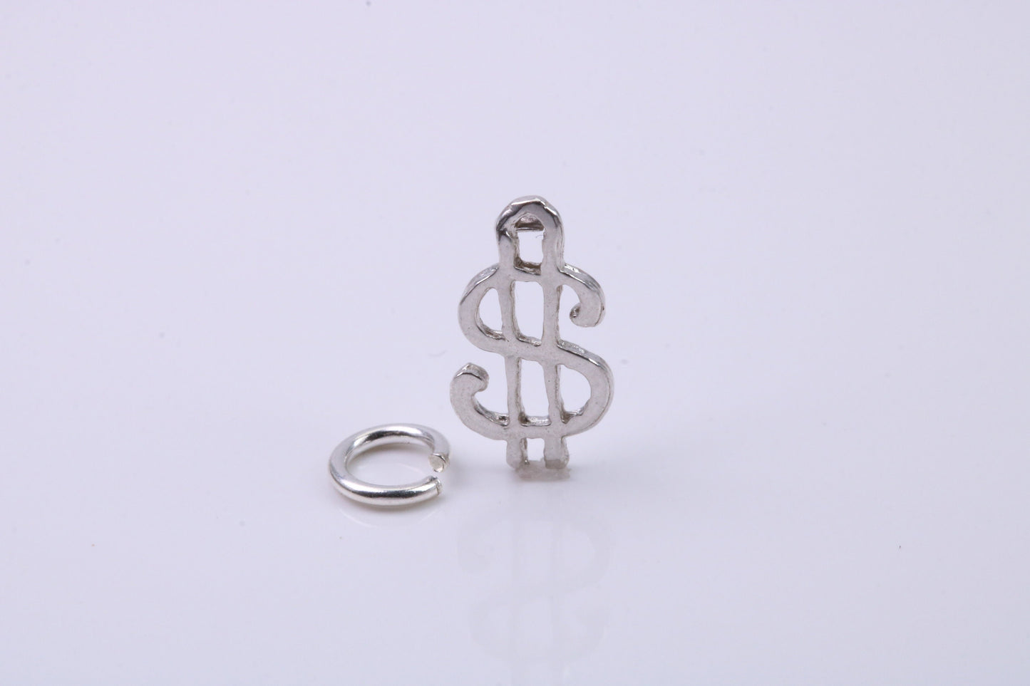 Dollar Sign Charm, Traditional Charm, Made from Solid 925 Grade Sterling Silver, Complete with Attachment Link