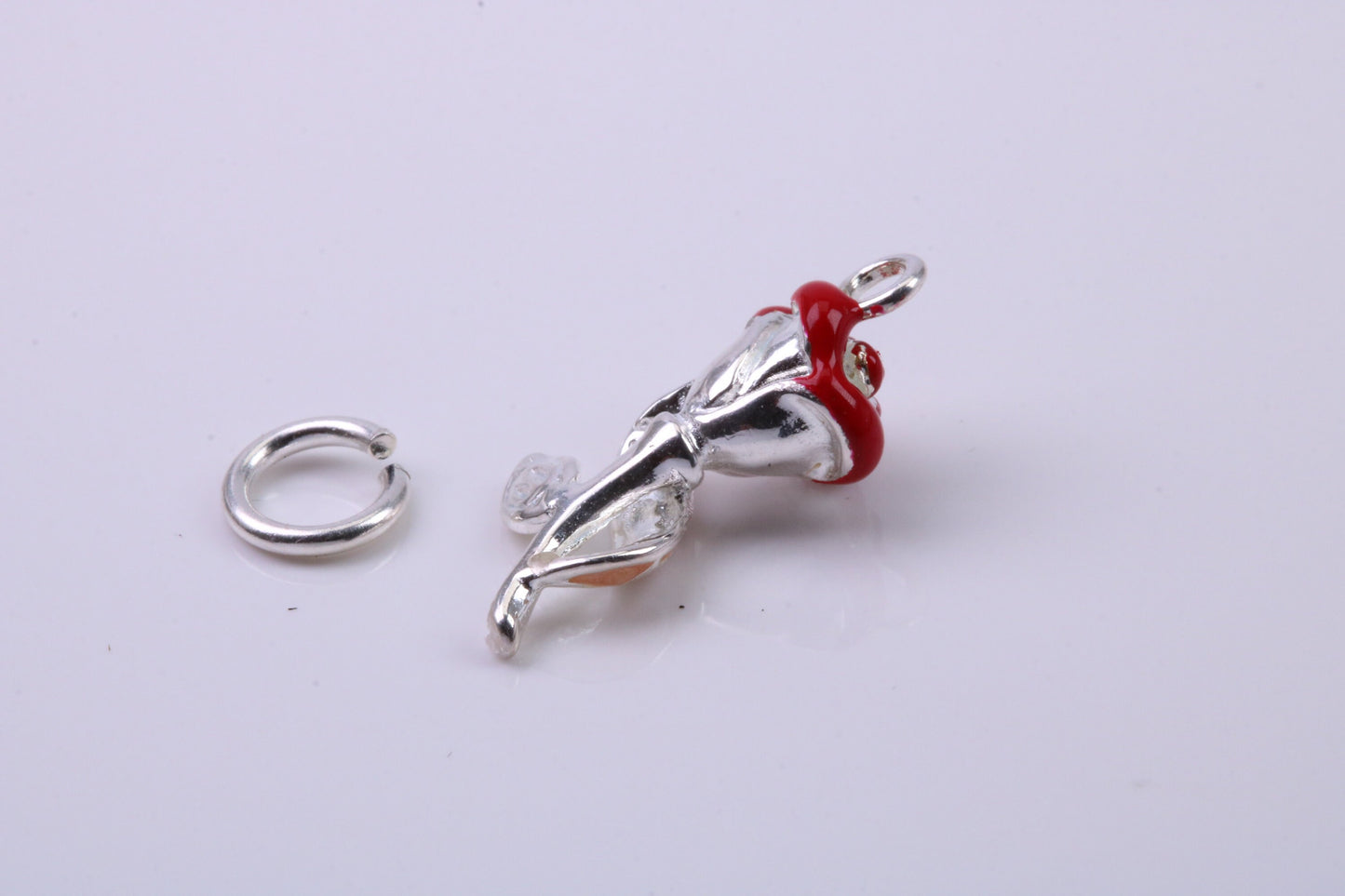 Red Mum Rose Flower Charm, Traditional Charm, Made from Solid 925 Grade Sterling Silver, Complete with Attachment Link