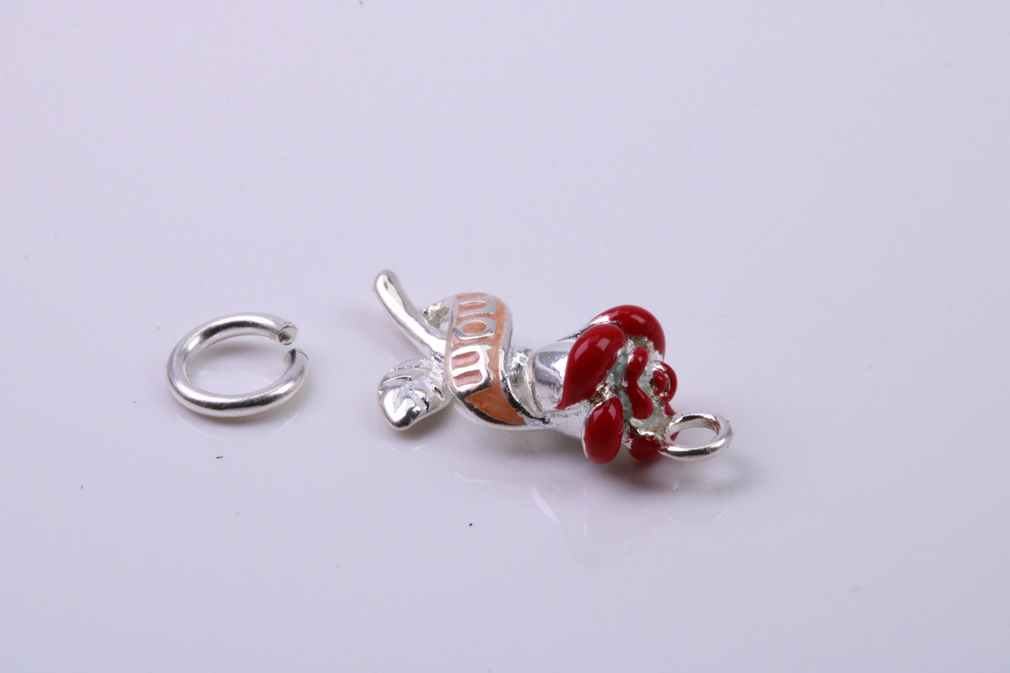Red Mum Rose Flower Charm, Traditional Charm, Made from Solid 925 Grade Sterling Silver, Complete with Attachment Link