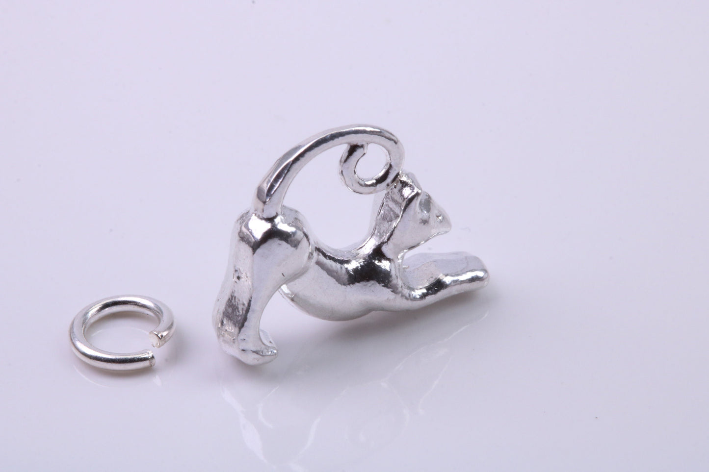 Cat Charm, Traditional Charm, Made from Solid 925 Grade Sterling Silver, Complete with Attachment Link