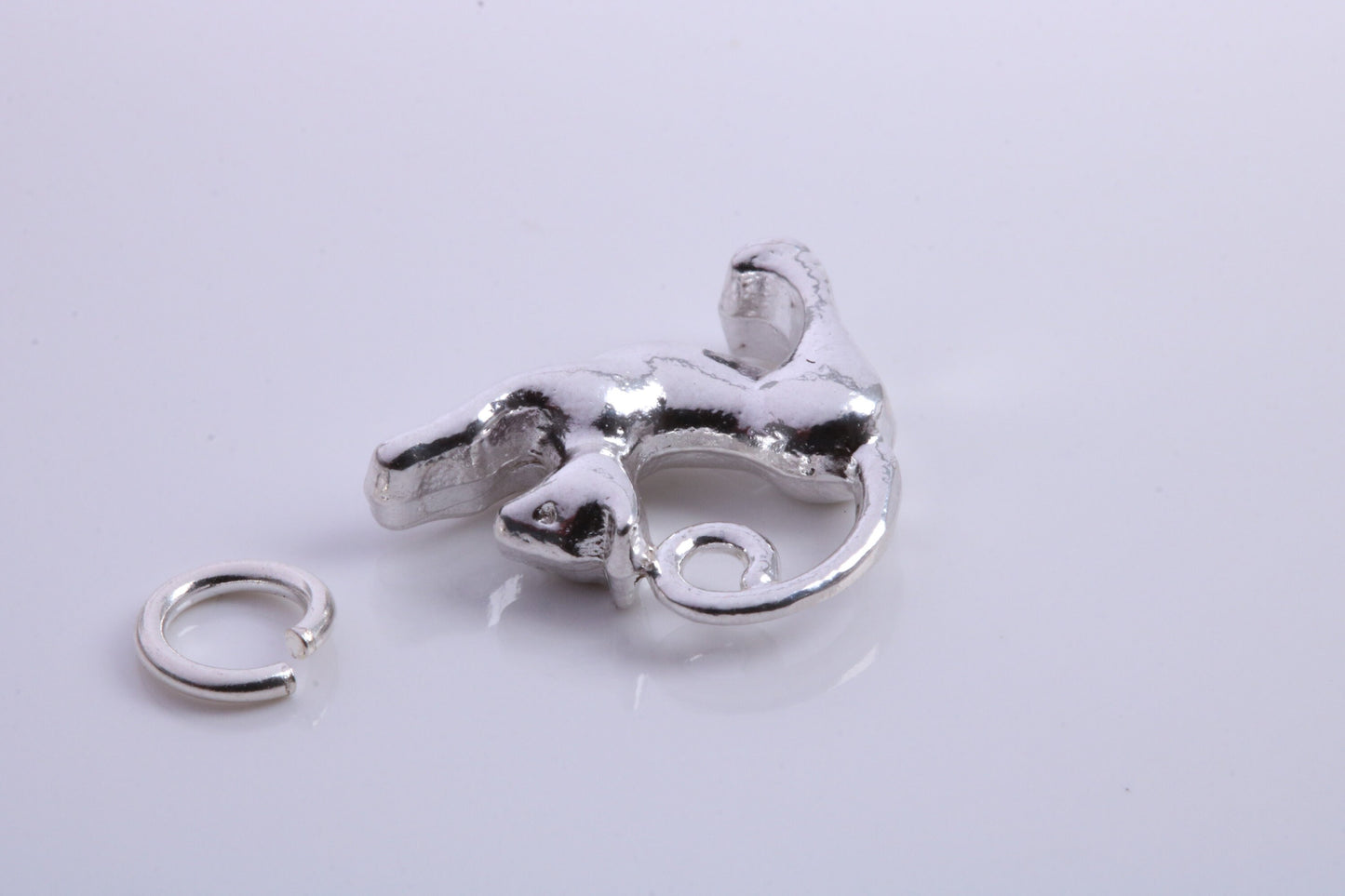 Cat Charm, Traditional Charm, Made from Solid 925 Grade Sterling Silver, Complete with Attachment Link